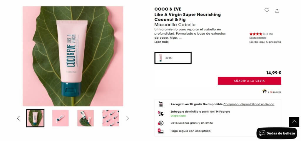 ejemplo de descripción de productos en tienda online Sephora