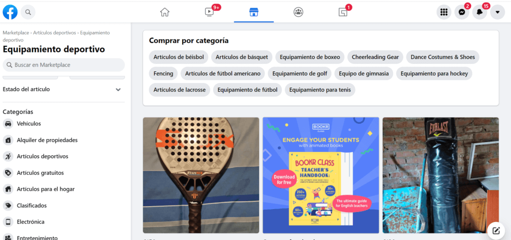 Marketplace de Facebook para vender productos online