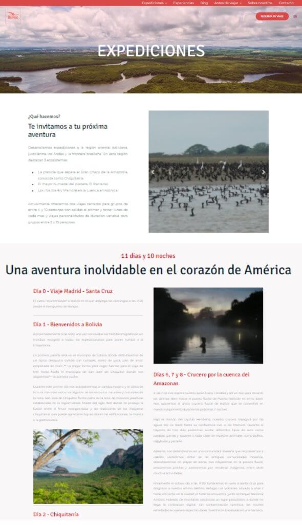 ejemplo de landing page informativa de Bufeo Tours