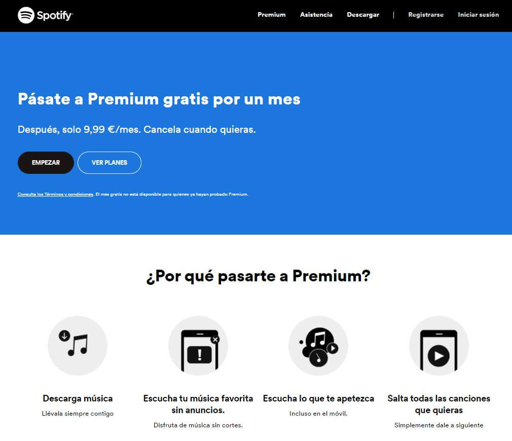 Cómo crear una landing page ejemplo de Spotify