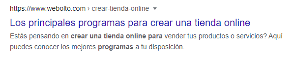 Título y metadescripción en una búsqueda de Google