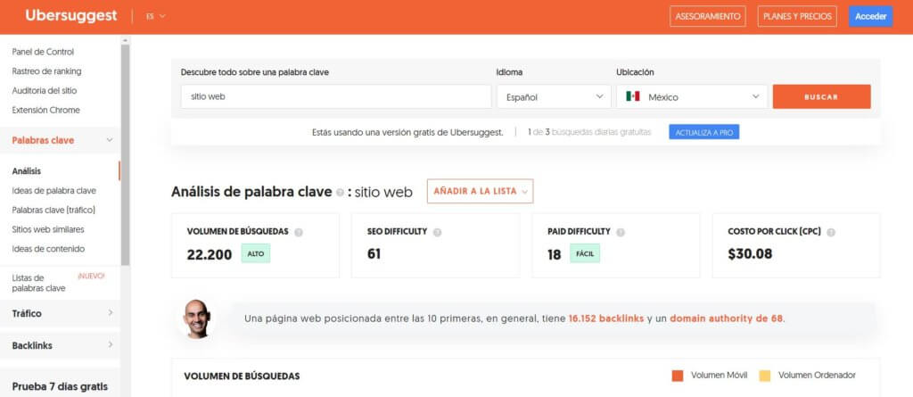 Herramienta SEO de UberSuggest