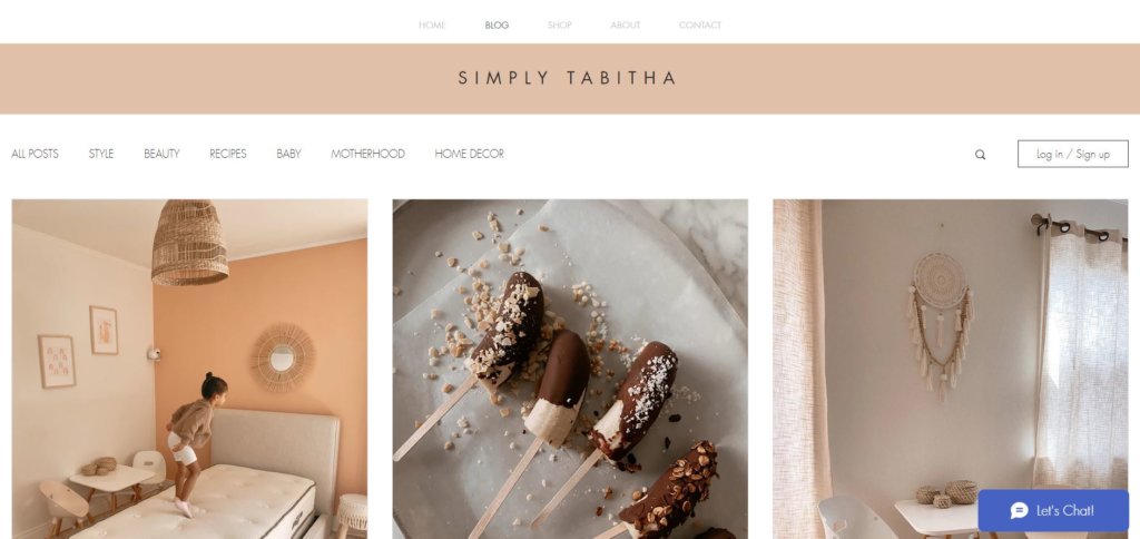 Blog de Simply Tabitha creado con Wix