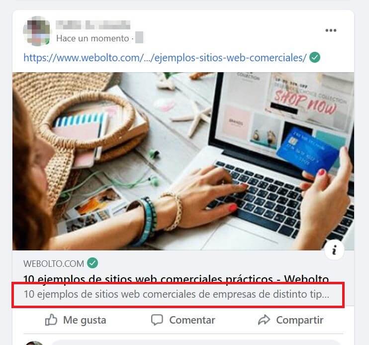 Meta descripción SEO en Facebook