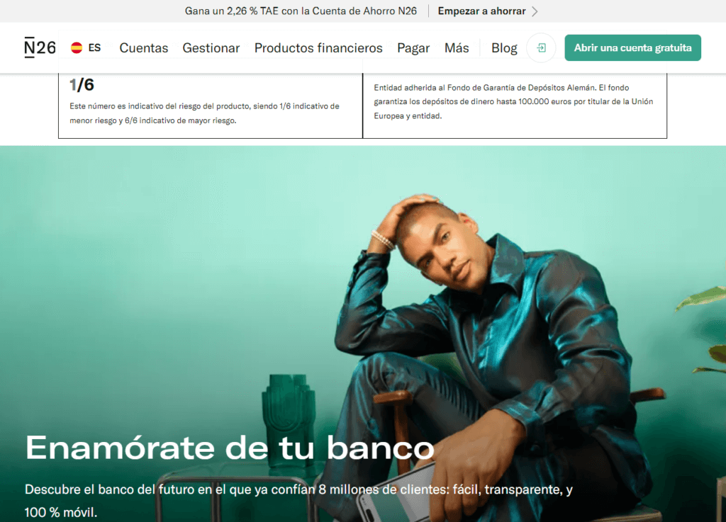 Ejemplo de landing page de N26