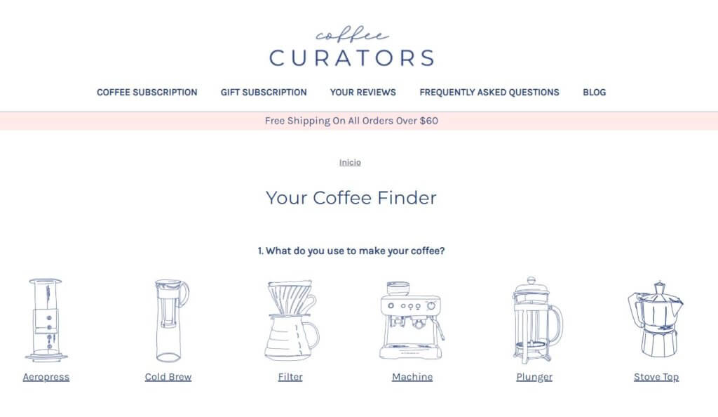 Landing page interactiva Coffee Finder de Coffee Curators 