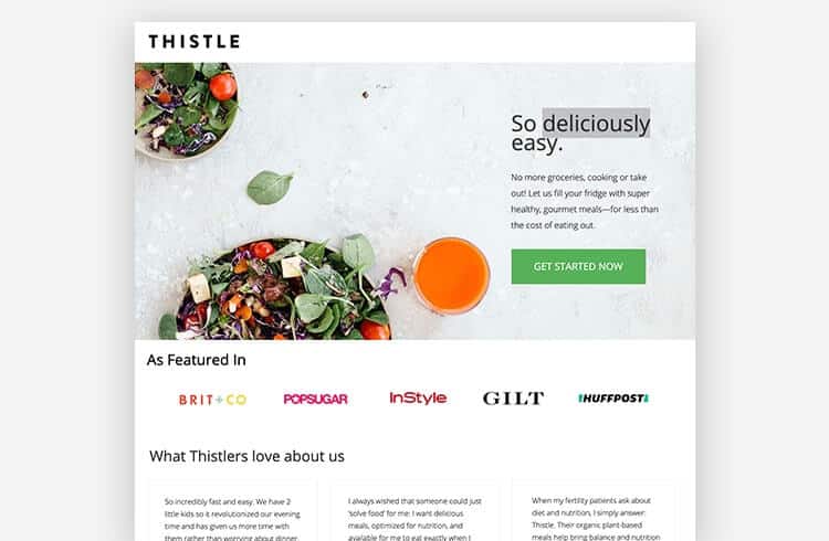 Landing page de ecommerce de Thistle