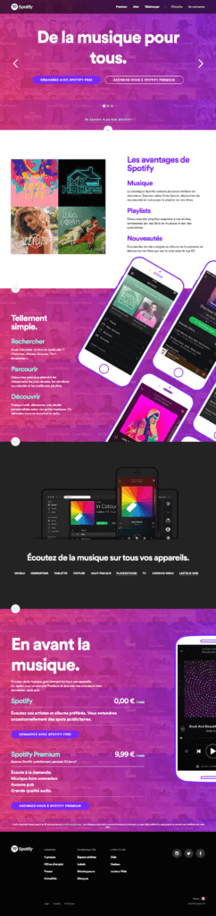 Sitio web de una página de Spotify Francia