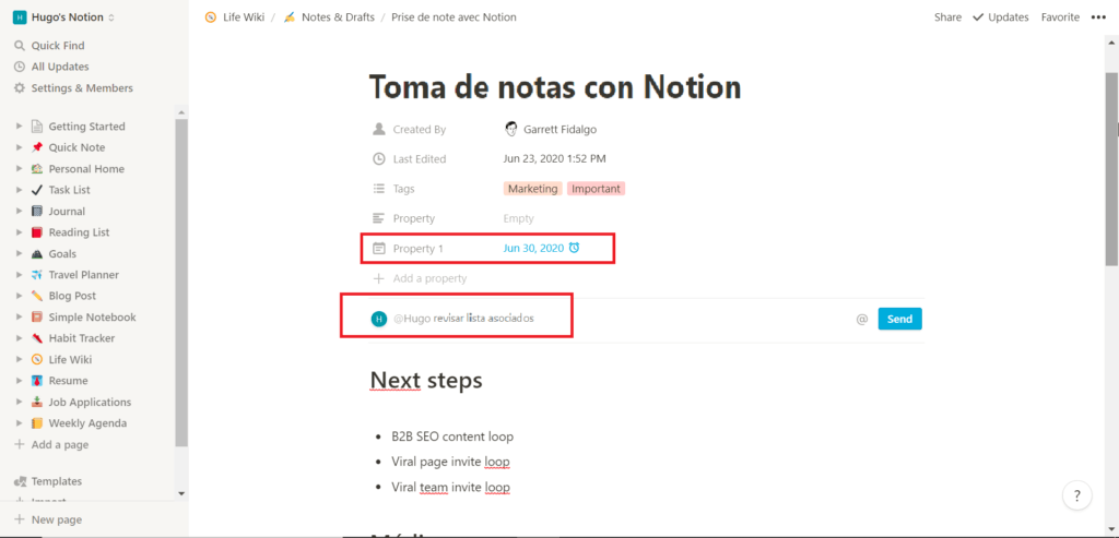 Toma de notas con Notion