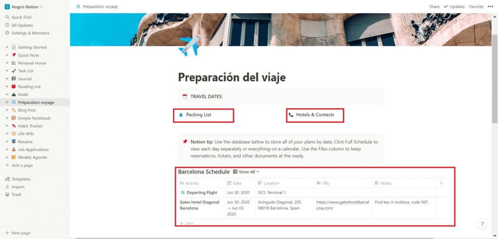 Preparación de un viaje con el software