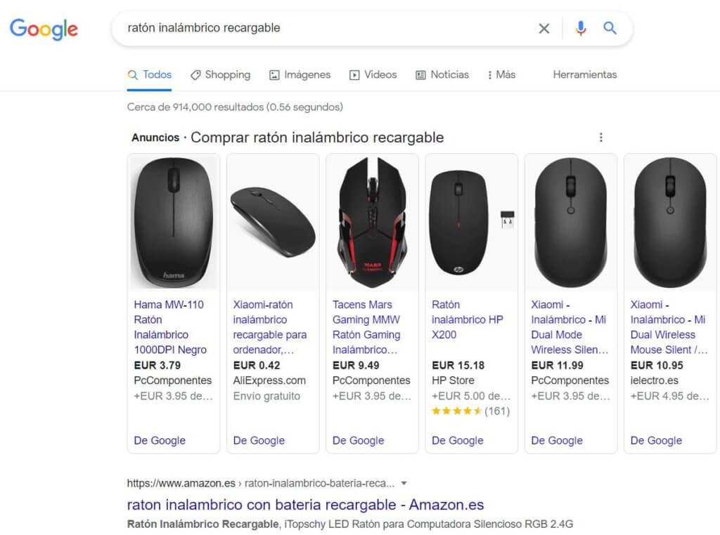 Tutorial para vender en Google Shopping: búsqueda general en Google