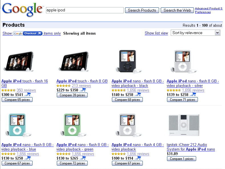 Google Search Products