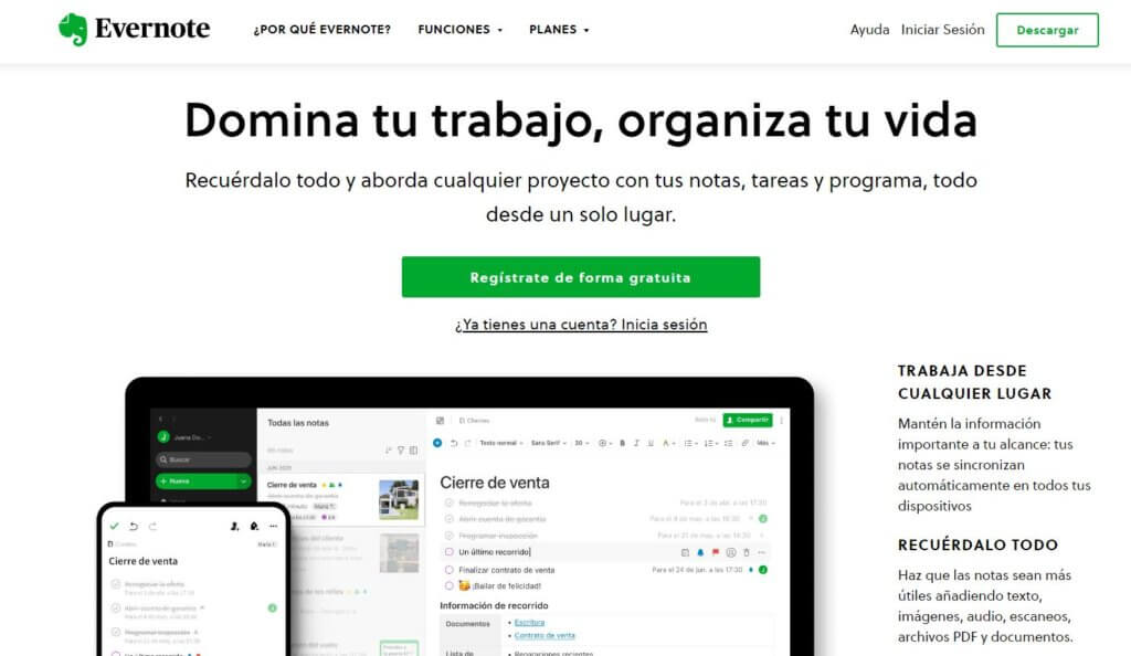 Evernote aplicación para tomar notas