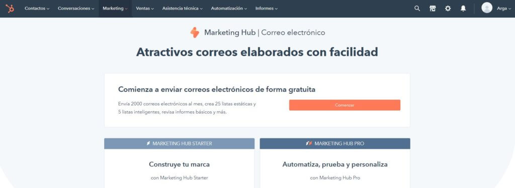 Marketing Hub de la versión gratis de HubSpot