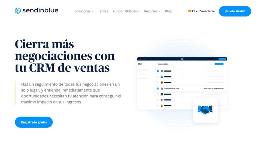 Página principal de Sendinblue CRM