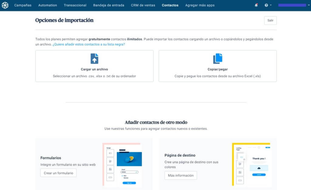 Importar contactos en Sendinblue CRM