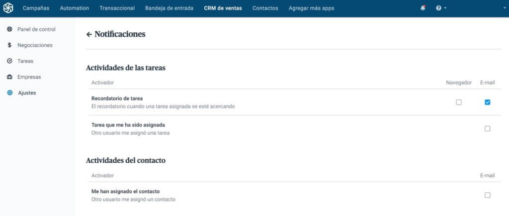 Configuración de notificaciones