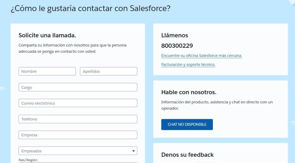 Página de contacto con Salesforce CRM