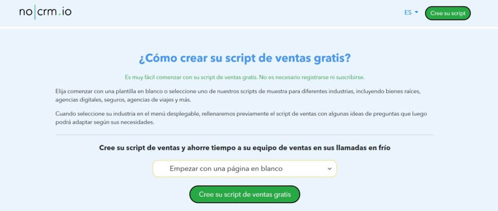 Generador de script de ventas de noCRM.io