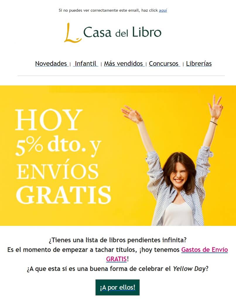 Ejemplo de email marketing de Casa del Libro