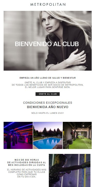 Email marketing en ecommerce bienvenida de Metropolitan