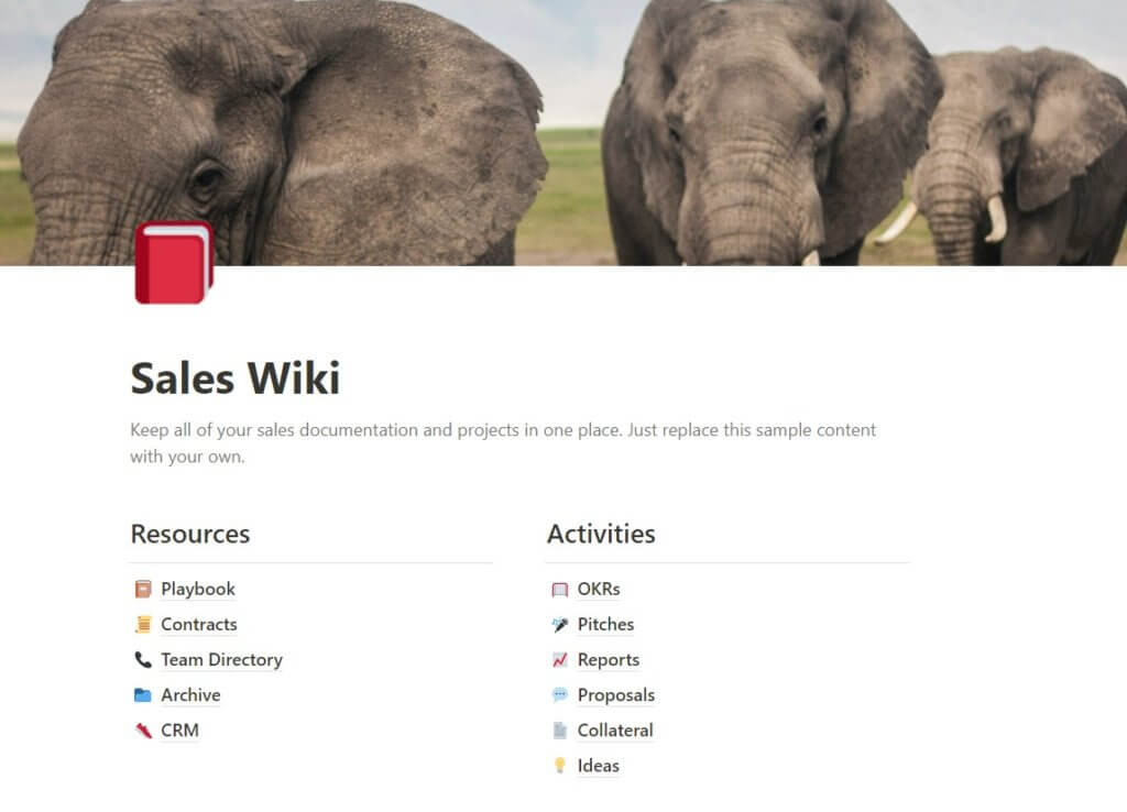 Plantilla gratis de wiki de ventas en Notion