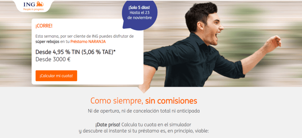 Promoción de ecommerce de ING que crea urgencia