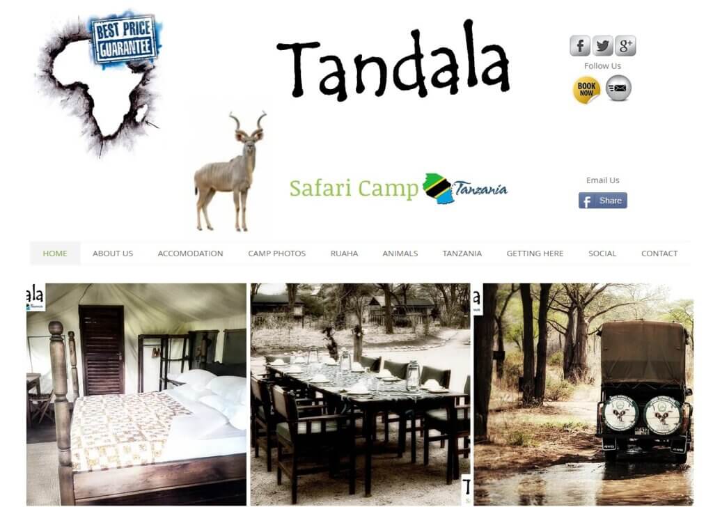 Ejemplo de sitio web creado con Wix Tandala Safari Camp
