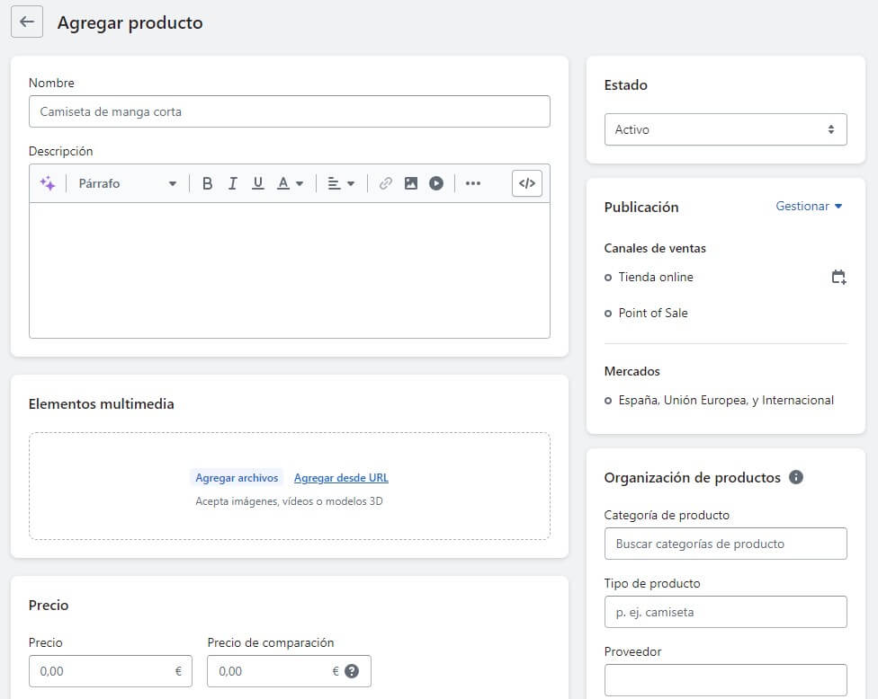 Cubrir la ficha de producto en Shopify