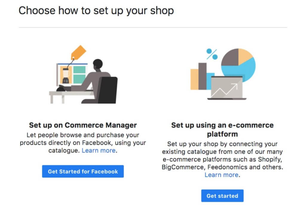 Elegir plataforma de socios para configurar tienda en Facebook