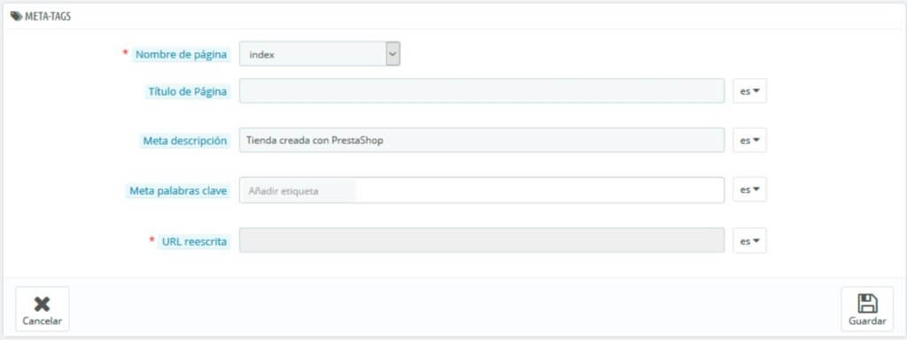 Parámetros SEO en Prestashop
