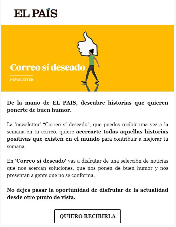 Ejemplo de email marketing de El País