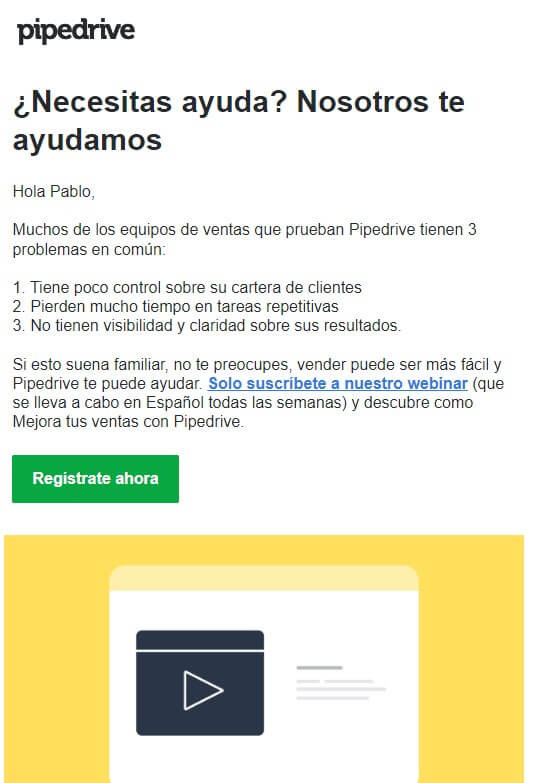 Ejemplo de correo B2B de Pipedrive