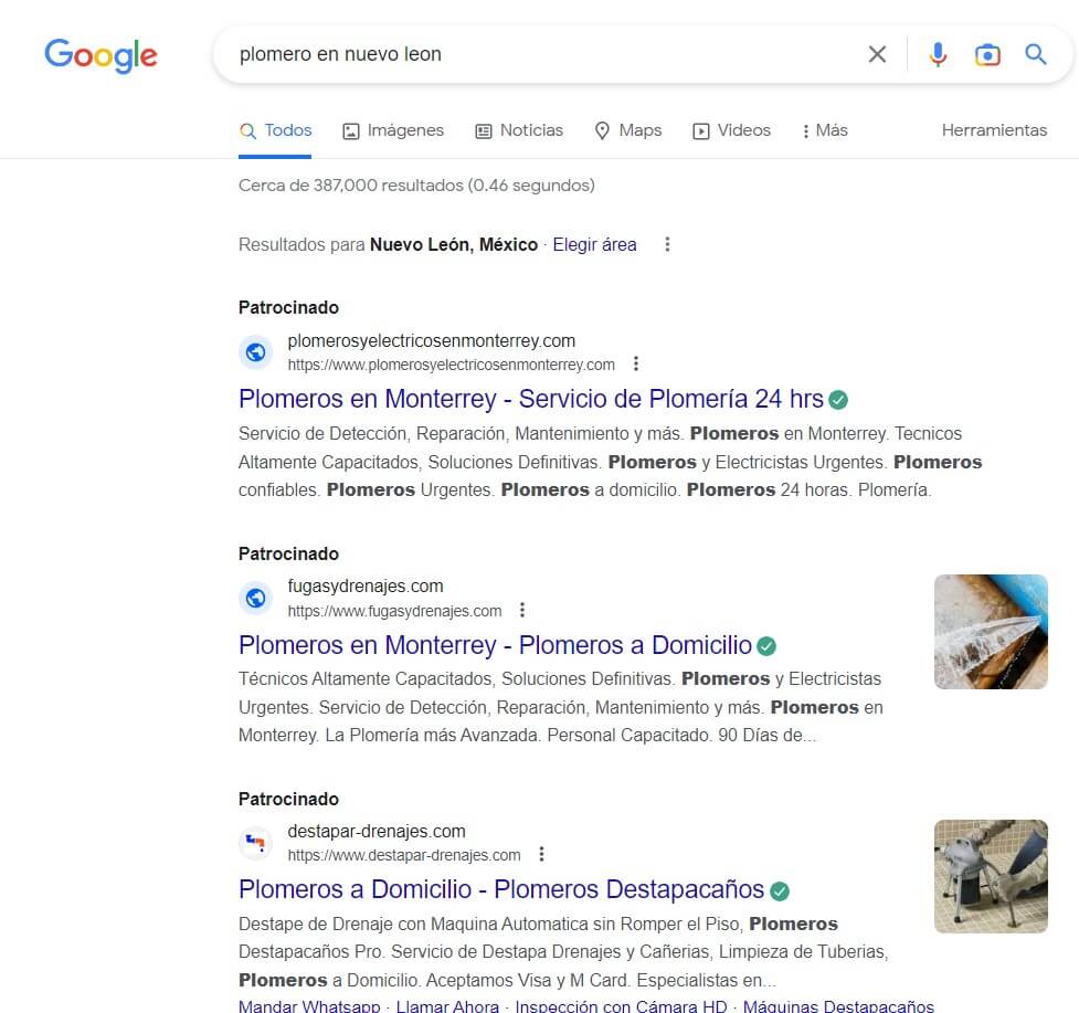 Ejemplo de búsqueda local en Google