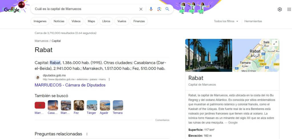 Búsqueda en Google: Cuál es la capital de Marruecos