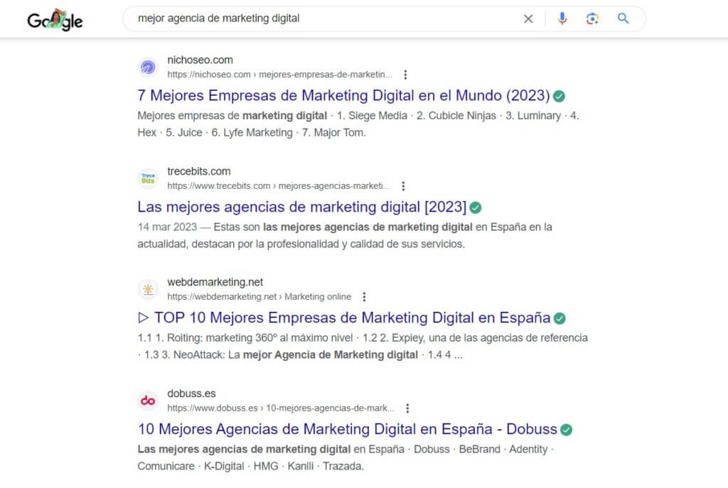 Búsqueda en Google de mejor agencia de marketing digital