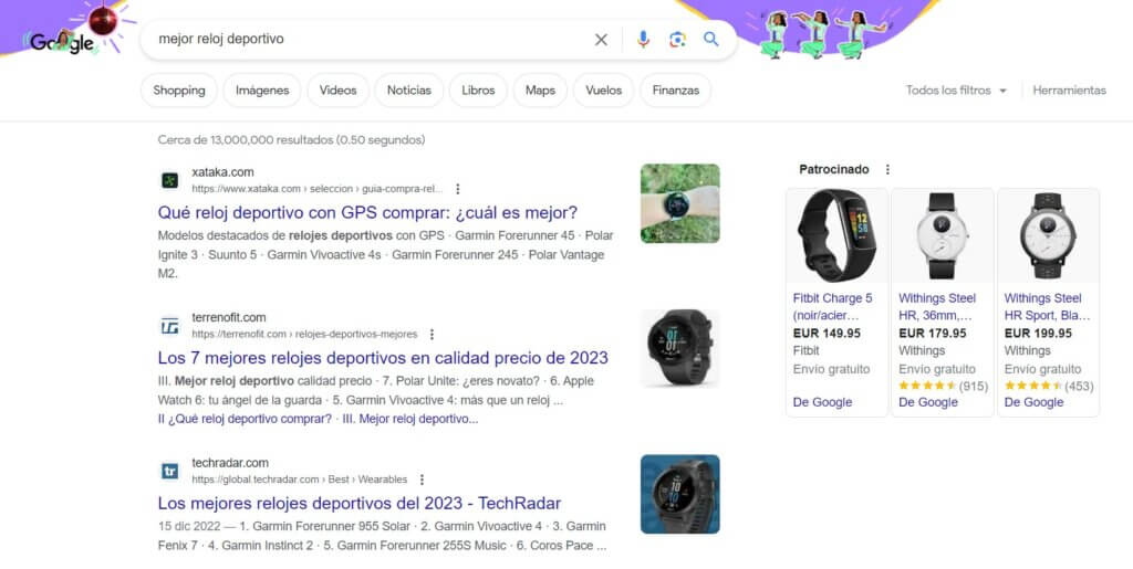 Mejor reloj deportivo búsqueda en Google