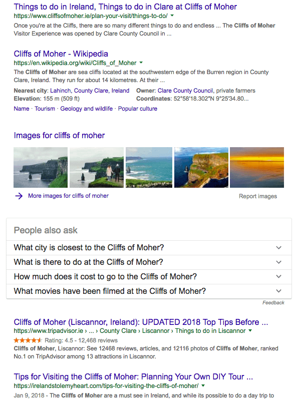 Búsqueda en Google de acantilados en Moher