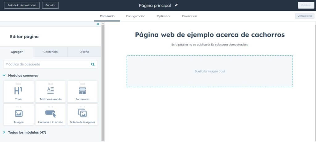 Editor de páginas web de HubSpot CMS