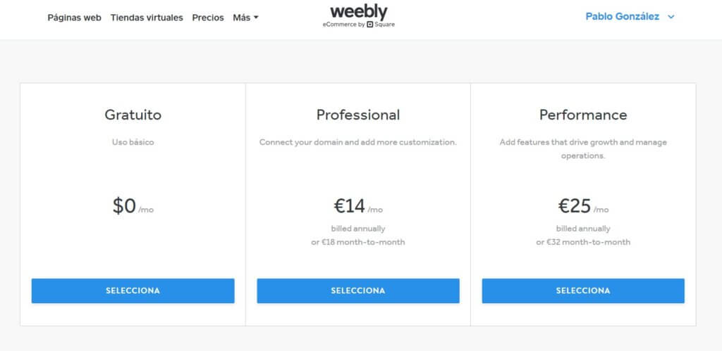 Precios de Weebly