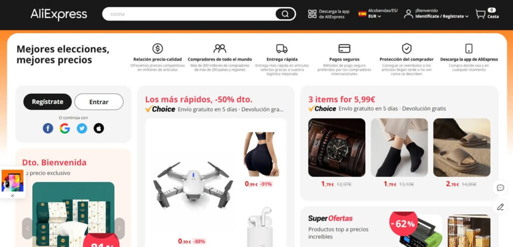 Página de inicio de AliExpress