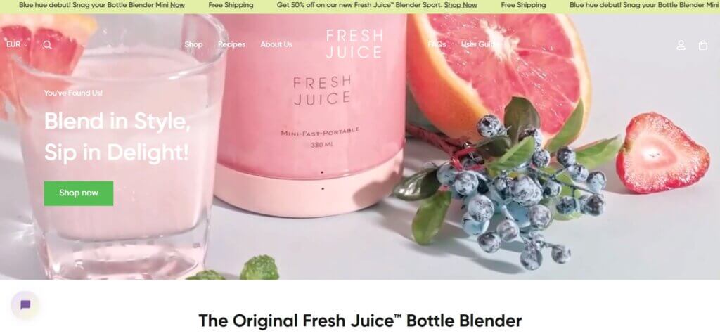 ejemplo de dropshipping con Shopify Fresh Juice Blender