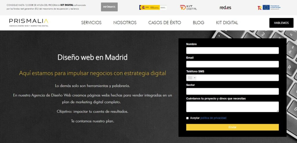 Sitio web de la agencia SEO de Madrid Prismalia