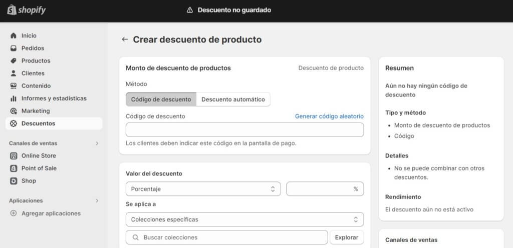 Promoción en Shopify