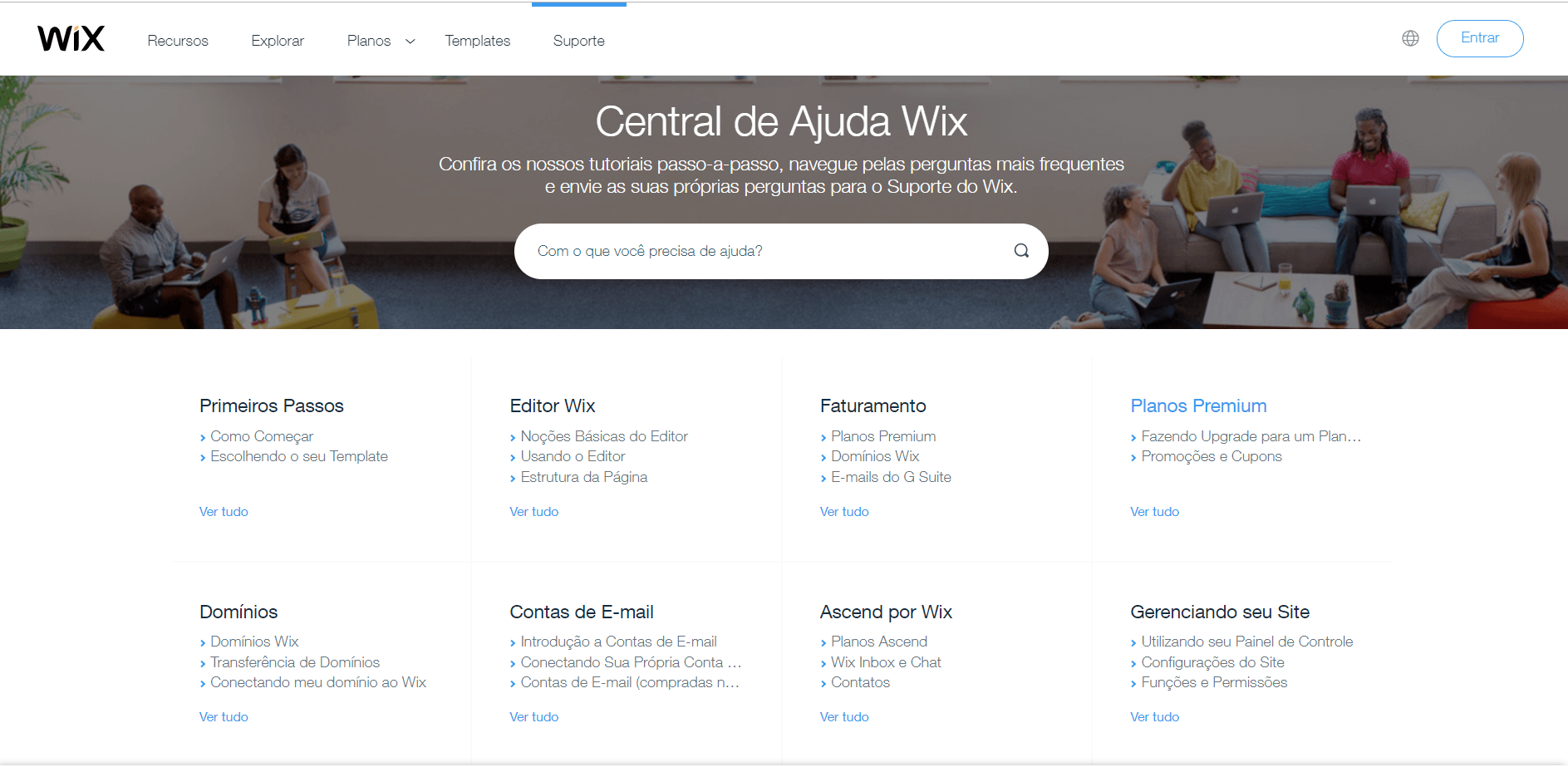 Fazer login na conta Wix, Central de Ajuda