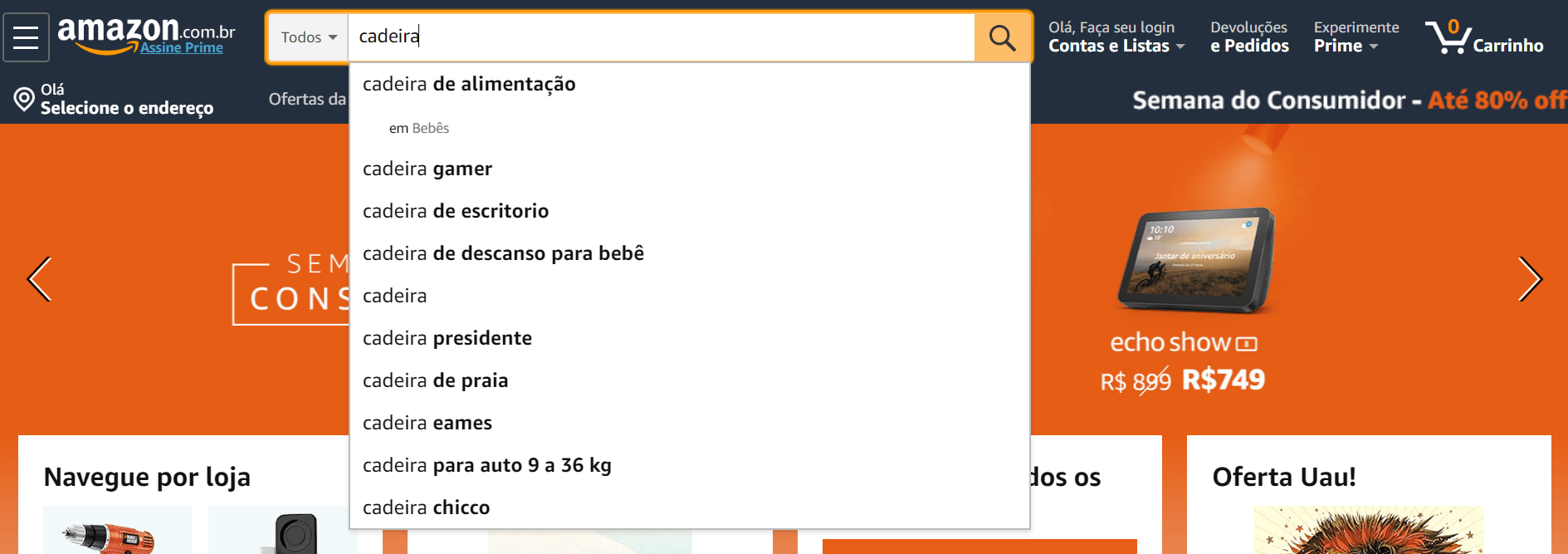 Página inicial da Amazon