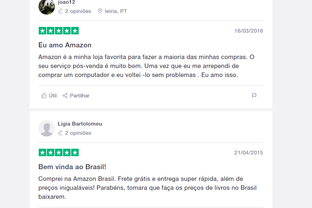 Opiniões de clientes no Trustpilot