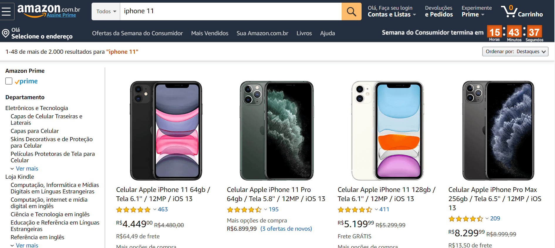 Pesquisa de produto na amazon