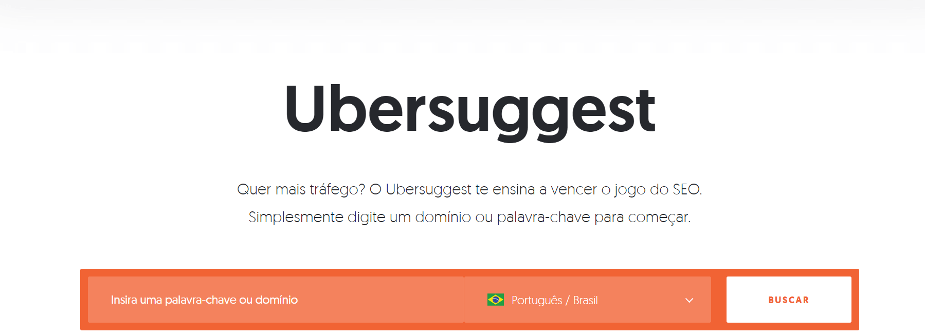Página inicial do Ubersuggest
