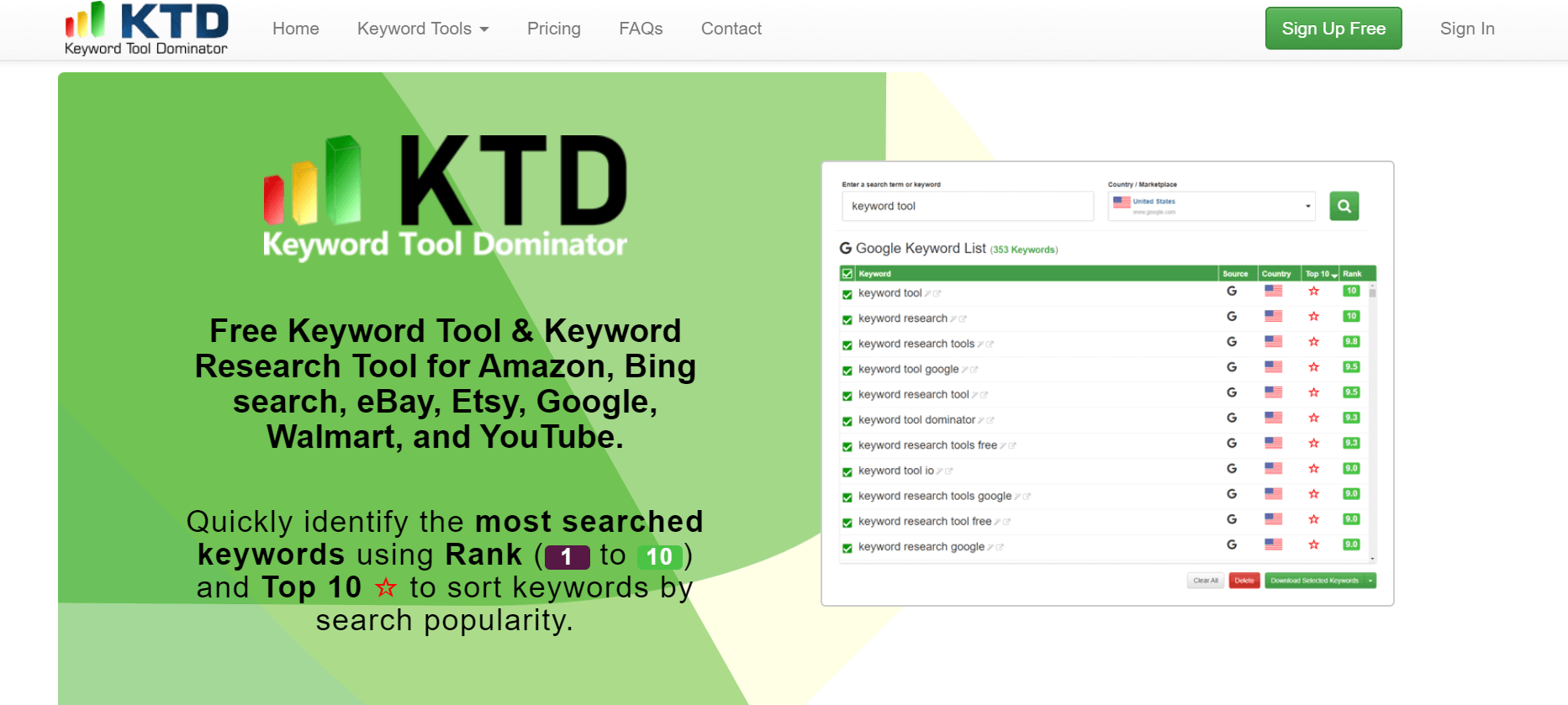 Página inicial do Keyword Tool dominator
